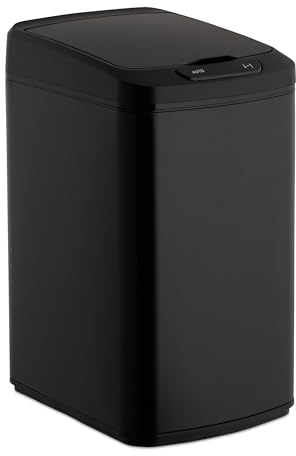 Relaxdays Cestino dei Rifiuti con Sensore, Automatico 12 L, Cesto Rettangolare con Coperchio & Secchio Interno, nero