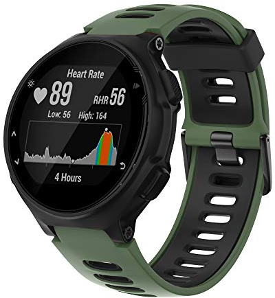 ANBEST Armband för Garmin Forerunner 735XT/235 klockarmband, sportersättningsarmband av silikon för Forerunner 220/230/620/630/Approach S20/S5/S6, armégrön/svart