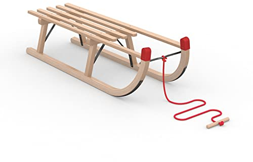 Vispronet Davos Schlitten Classic, inkl. Zugseil, Holzschlitten für Kinder und Erwachsene, Schlitten Größe 100 x 32 x 26 cm