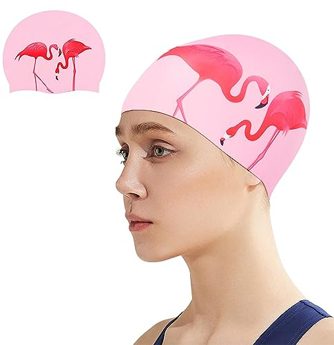 Women Swimming Cap, Silicone female Swimming Hats for Long Hair Waterproof Bathing Cap for Women and Girls