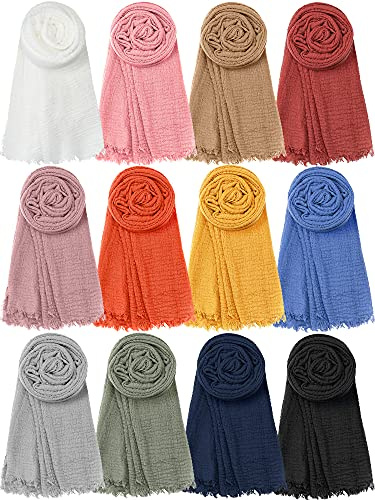 SATINIOR 12 Pcs Hijab Scarf for Women Soft Cotton Head Scarf Long Head Wraps Lightweight Shawl Turban for Women 35.5 x 70.9'' (Bright Colors)