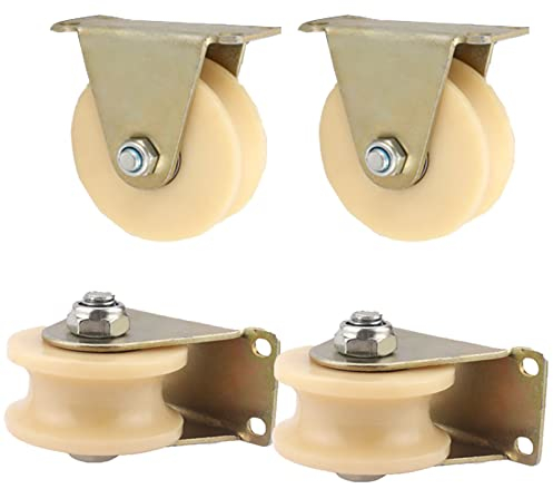 Riemenscheibe 4 Stück U-Nut-Riemenscheibe hochwertige Schwerlastrollen Nylon Bockrolle Transportrollen Möbel geräuschlose Schwerlast Räder Für umgekehrte Schiene Schiebetür (80mm,Weiß)