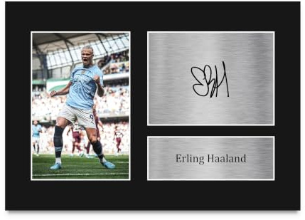 HWC Trading A4 Erling Haaland Manchester City Geschenke Gedrucktes Signiertes Autogramm Foto für Fußball Anhänger and Fans