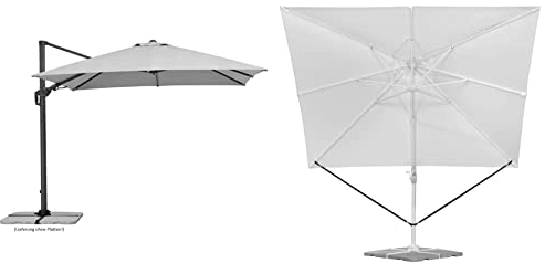 Schneider Sonnenschirm Rhodos Twist, silbergrau, 300 x 300 cm quadratisch, 730-14, Gestell Alu/Stahl, 25.7 kg & Windsicherung für Ampelschirme, 313-00, schwarzes Polyesterband, 0.09 kg