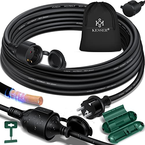 KESSER® Verlängerungskabel 5m mit Schutzkappe Outdoor - für Innenbereich Außenbereich - Verlängerung Stromkabel – 230 V IP44 - mit Schuko Stecker - Schutzkontakt Baustellenkabel Schutzkontaktstecker
