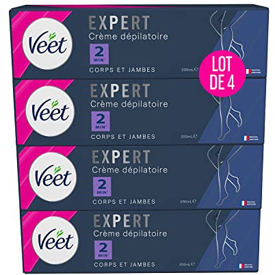 VEET EXPERT - Crème Dépilatoire Poils Tenaces - Corps & Jambes - Agit en 2min - Lot de 4x200ml