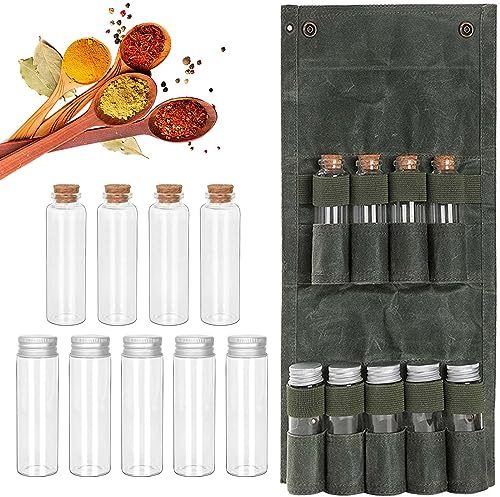 Campingspice kit, kryddpåse med 9 kryddburkar, bärbart camping-kryddset set, kryddförvaringsväska, organiseringshållare, kryddhållare för resor, utomhus, camping, grill, picknick (B)
