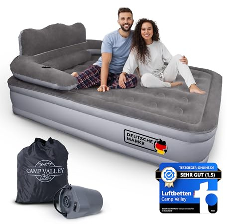 Camp Valley Gästebett für 2 Personen mit Rückenlehne, Luftbett selbstaufblasend, Luftmatratze mit integrierter pumpe, Bett aufblasbar 200x150x40, Camping