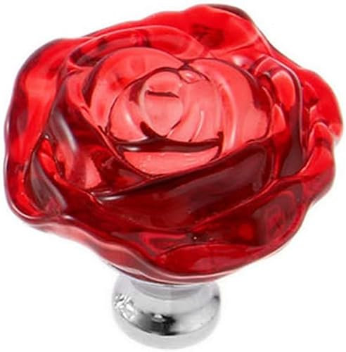 Kristall-Türgriffe, Griffe für Schränke, Schubladen, 1 Stück, rote Rosenform, Kristallglas, Schrankknauf, Schubladengriff, ideal für Schränke, Küchen- und Badezimmerschränke, Fensterläden usw. (Farbe