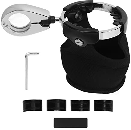 Tissting Motorrad Getränkehalter mit 360 Grad Drehbarer Kugelhalterung, 65-80mm Durchmesser Becherhalter Universell Schwarz Tassenhalter Flaschenhalter für 7/8 bis 1-1/4 Zoll Lenker