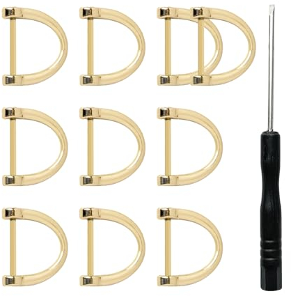 FRUHLING 10 Stück Metall D-Ringe Hufeisen Schnalle Golden Halbrundringe Abnehmbare U-Form D Ring mit Schraubendreher für Handtasche Leder Schlüsselanhänger DIY Basteln