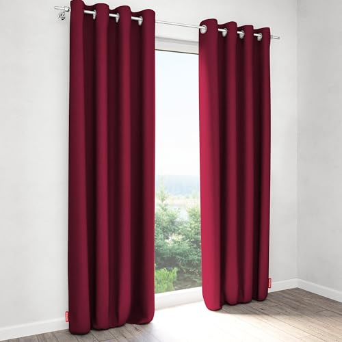 Schuette® Verdunklungsvorhang mit Ösen ● Century Black: Firre Dance (Rot) ● 240x130cm Höhe x Breite (1 Stück) ● Blackout Vorhang Verdunkelung Knitterfrei Pflegeleicht Gardine Thermo Blickdicht