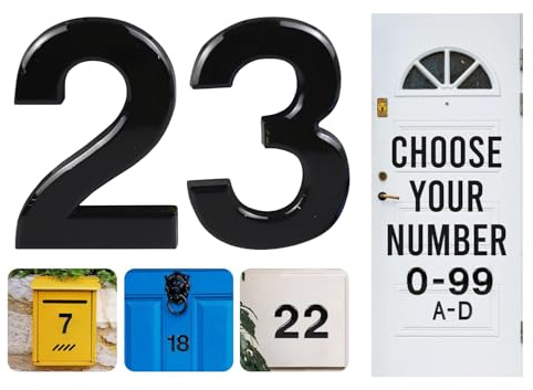 Numeri civici da 0 a 99 da 7,6 cm, numeri civici neri autoadesivi in ABS nero 3D numeri civici per porte, cassette postali, camere d'albergo (23)
