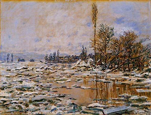 Paintings on Canvas - 14 Famous Art Oil Paintings - Breakup of Ice Grey Weather Claude Monet landscape -06, £70-£1500 Hand Painted by Art Academies' Teachers
