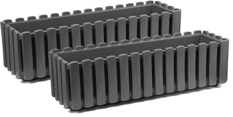 Tymar Blomlåda i lantlig stil, balkonglåda, växtlåda på landet, 2-pack, trädgård, balkong, terrass (grå, 60 cm)