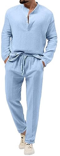 Dünne Arbeitsweste Herren Herren-Set, atmungsaktiv, faltig, zweiteilig, atmungsaktiv, Hemd- und Hosen-Set mit Rollärmeln Ballett Anzug Blau (Light Blue, L)
