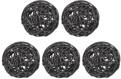 sourcing map 5 Pcs Wicker Rattan Balls 3 Inch Rattan Decorative Balls Vase Fillers for Wedding Party Centerpiece Bowls Home Decoration Black
