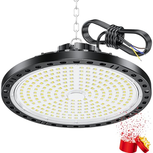 YIQIBRO LED Werkstatt Deckenleuchte 200W, Hallenstrahler für Keller 1 Stück | 20000LM UFO Industrielampe Werkstattlampe Kellerlampe, IP65 Wasserdicht 6500K Garagenlampe LED Strahler für Lager, Fabrik