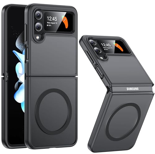 FNDMIL [NO.1 Magnetisch für Samsung Galaxy Z Flip 4 Hülle mit MagSafe | [Translucent Matt][Anti-Fingerabdruck][Militär Stoßfest] Hardcase mit Weich Silikon Handyhülle für Flip 4 Case 6.7'', Schwarz