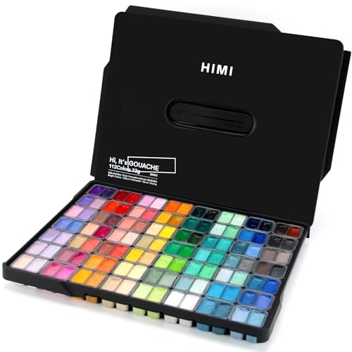 ARTFLY HIMI Gouache Farben Set, 112 Farben x 12 ml, Einzigartiges Twin-Jelly-Cup-Design in einer Tragetasche Perfekt für Künstler, Studenten, Gouache Undurchsichtige (Schwarz)