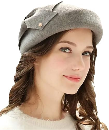 Damen Wollfilz Fedora-Hut Winter Vintage Glockenhüte, grau, 56 - 58 cm