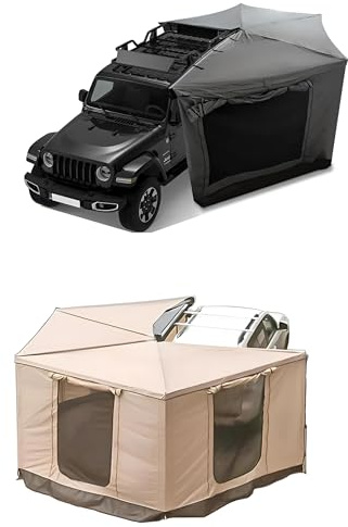 270° Markise Khaki oder Grau Automarkise/Zelt mit Vorzelt 200x200cm oder 250x200cm (Grau, 200x200cm für die Fahrerseite)