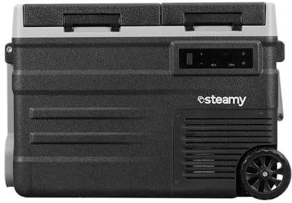 Steamy-E Dual Zone 45 Roller, Frigorifero Elettrico a Compressore con Ruote, 12/24V DC e 100-240V AC, per Congelare e Raffreddare da -20℃ a +20℃, Ideale per il Campeggio, 41 Litri, Nero