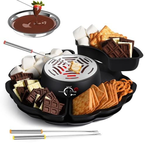 HmLotd Olla eléctrica de Chocolate, Olla eléctrica de Chocolate para el hogar, Viene con 4 bandejas extraíbles y 4 Tenedores para Asar, Temperatura Ajustable, fácil de Instalar y almacenar