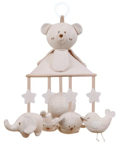Mobile Musical Lit Bébé, Mobile De Berceau D’animal, Mignon Ours en Peluche Cloche De Lit avec Musique, Berceau Bébé Jouet pour Garçons et Filles de 0 3 6 9 12 Mois, Décoration pour Chambre de Bébé