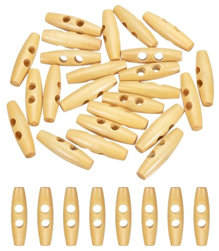 sourcing map Knebelknöpfe aus Holz, 40 mm, 2 Löcher, Olivgrün, Nähknöpfe für Heimwerker, Handwerk, Mantel, Pullover, Kleidung, Jacke, Blazer, Tasche, Beige, 24 Stück