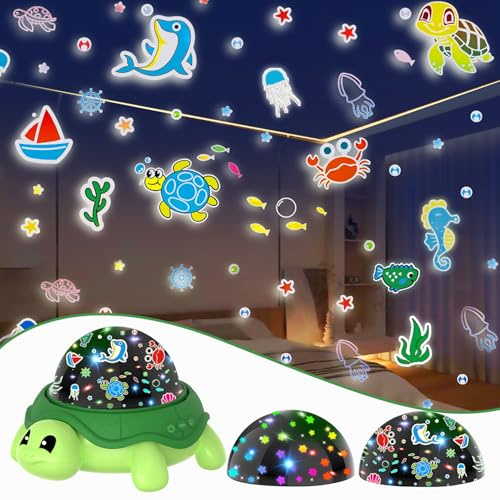 HomeVC Kids Night Light Projector, Turtle Baby Lights Projector with 2 Projection Theme 360° Rotate Baby Night Lamp for Toddler Bedroom Boys & Girls Birthday, New Year Gifts (Green)