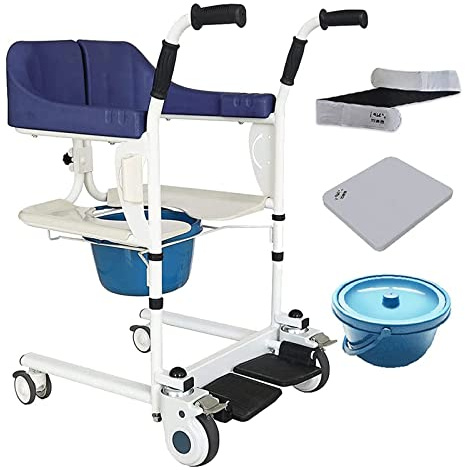QHLMLL Elevatore per pazienti Sedia per trasferimento pazienti per casa, Sedia a rotelle in Acciaio per Trasporto con Cuscino Morbido, Cintura e ausilio per Sollevamento Letti per Anziani disabili