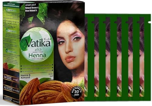 Henna Haarfarbe Pulver Pflanzliches Farbpulver Für langanhaltende Farbe & Gepflegtes Haar 100% Grauabdeckung Ohne Ammoniak, Sanft für Sensible Kopfhaut & Alle Haararten, 6×10g Natural Braun