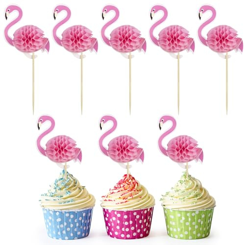 Tortendeko 3D Flamingo Cupcake Topper, 24 Stück Kuchendeko für Geburtstag, Hochzeit, Party - Flamingo Cake Decoration Toppers