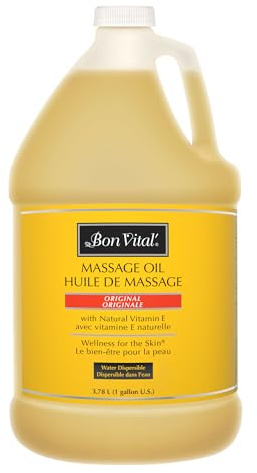 Bon Vital' Original Massage Oil, 1 Gallon Unscented Professional Massage Oil with Natural Oils & Vitamins, Water-Dispersible, No Nut Oils, Smooth Glide for All Massage Modalities
