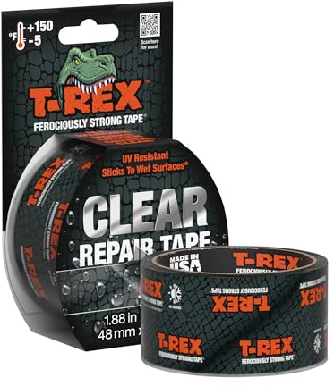 T Rex Tape Ferociously Strong Clear Reparationstejp, 48 mm x 8,2 m lätt att riva för hand och den fäster på våta ytor i alla väder och är UV-beständig