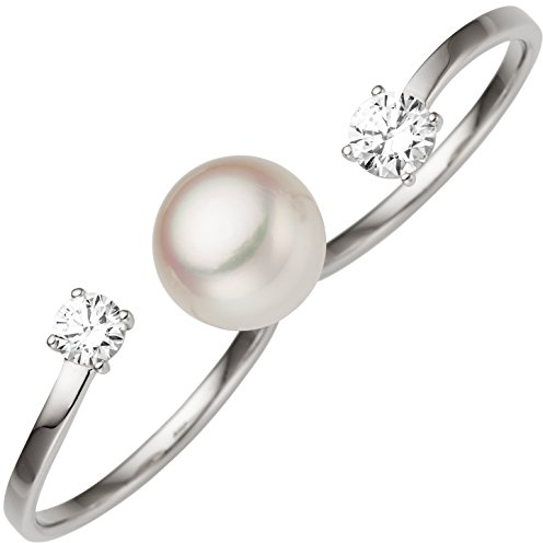 Jobo Damen-Ring Zwei-Finger-Ring aus 8 Karat 333 Weißgold mit Perle und Zirkonia Größe 56