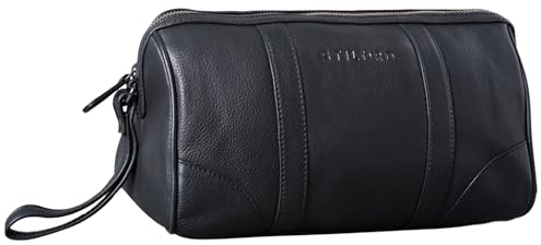 STILORD 'Charles' Kulturtasche Leder Groß Vintage Design für Herren und Damen Kulturbeutel Waschtasche Necessaire mit Henkel, Farbe:schwarz