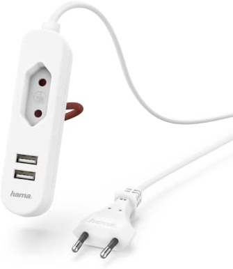 Hama Steckdosenadapter für Flachstecker und 2X USB A mit 1,9 m Kabel (schmale USB Steckdose mit Eurostecker, flach mit extralangem Verlängerungskabel, Verteilersteckdose mit Kabelmanager) weiß