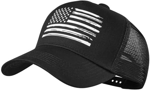 Basebollkeps, amerikansk flagga, truckerkeps för män, kvinnor, ventilerande, justerbar passform, snapback-keps för utomhusbruk, one size