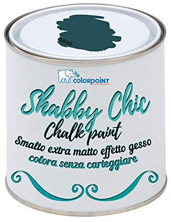 Vernice Shabby Chic CHALK PAINT 1 Litro - Pittura Extra Opaca - Colora senza Carteggiare - 22 COLORI VINTAGE (Blu Petrolio 5020)