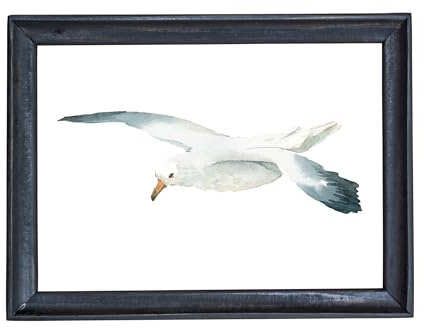 Din A4 Kunstdruck ohne Rahmen - Fliegende Möwe - Seemöwe Vogel Meer Maritim Badezimmer Aquarell Querformat Druck Poster Bild