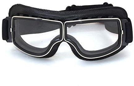 QSCTYG Vintage Brille Motorrad Leder Goggles Gläser Cruiser Klappbrille 3-farbiges Leder 4-farbige Linse motorradbrille 377 (Color : 5)