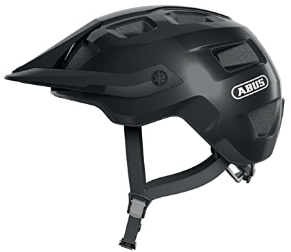 ABUS MTB-Helm MoTrip - robuster Fahrradhelm mit höhenverstellbarem Schirm für Mountainbiker - individuelle Passform - Unisex - Schwarz Glänzend, S, S (51-55 cm)