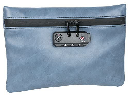 HMF Borsa per tabacco a prova di odori con lucchetto TSA a combinazione | Sacchetti per tabacco in similpelle | Ideale per i viaggi | Taglia M | Blu