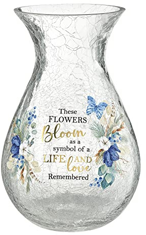 Lillian Rose Crackle Glass Memorial Flower Vase with Sympathy Verse