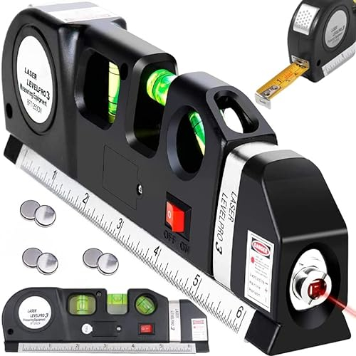 Retoo Laser Wasserwaage mit Bandmaß 250cm und Kreuzlinienlaser 16cm Stahlmaßstab Wasserwaage Klein Nivellierwerkzeug Horizontallibelle Level Kreuzwasserwaage Laserwaage Schnurwasserwaage Schwarz