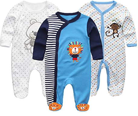 MAMIMAKA Unisex Baby Cotton Rompers Newborn Baby Clothes Footed Bodysuit Sleep and Play Boys and Girls 0-12 Months