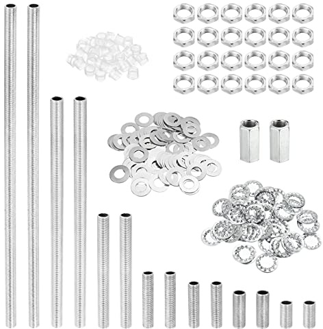 PATIKIL M10 Filettatura 7 Dimensione Lampada Tubo Kit Zinco Placcatura | con Blocco Dadi Rondelle, Fissaggi Assortimento Ferramenta, per Lampadario Soffitto Luce Fai Da Te
