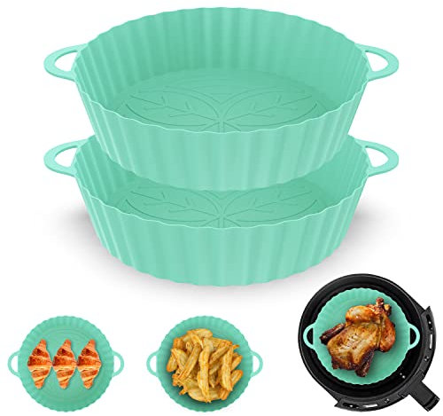Silicone Air Fryer Liners, 2Pcs 8.3inch Reusable Silicone Air Fryer Pot, Non-Stick Heat Resistant Air Fryer Liners Round Air Fryer Accessories for Home Kitchen (2p-Mint)